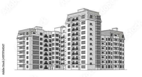 Modern Apartment Building Facade Sketch.