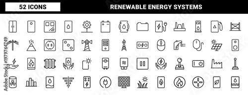 Renewable energy and electrical power line icons