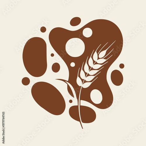 Sourdough Starter Culture Themed Vector Illustration: Sourdough Bakery Logo Icon, Artisan Yeast Fermentation, Organic Abstract Wheat Stalk, Flat Minimalist Bread Graphic Art 
