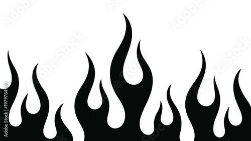 Minimalist black and white vector flames with smooth curves and dynamic shapes for artistic designs