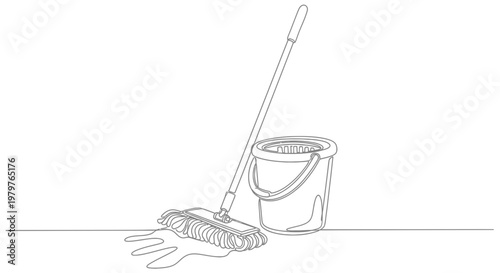 Cleaning mop and bucket tools.