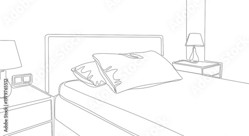 Bed with pillows and headboard furniture.