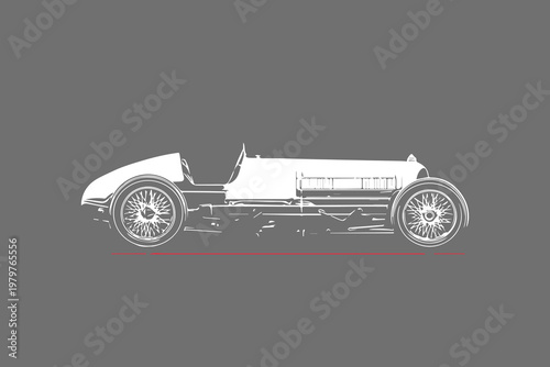 Classic racing car silhouette showcases intricate details and streamlined design