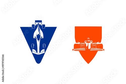 Dynamic design showcasing racing cars in contrasting colors, emphasizing speed and competition
