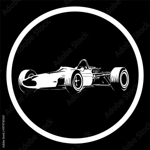 Classic racing car design showcases sleek lines and dynamic motion against stark backdrop