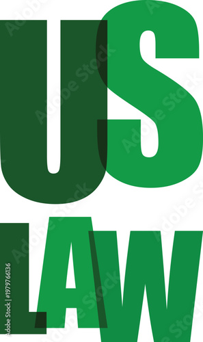 US law green text over gray and white checkered background, vector illustration.