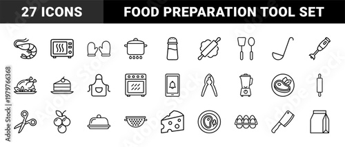 Kitchen and cooking minimalist line icon set for culinary web design