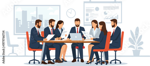 Diverse business team meeting in modern office interior with minimalist style in blue and gray tones for corporate branding