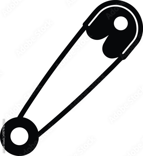 Classic safety pin with attached loop and split shank design for secure fastening Vector, illustration