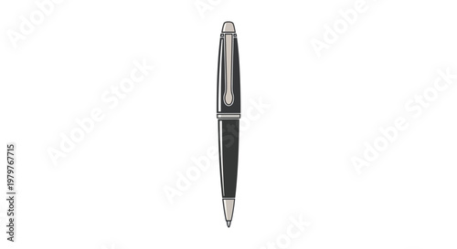 Elegant Black Ballpoint Pen with Silver Accents Isolated on White Background