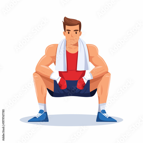 Muscular athlete in boxing gloves resting after a demanding training session, embodying strength and dedication