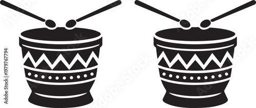 Traditional Handheld Percussion Instruments with Striking Sticks and Decorative Patterns Vector, illustration