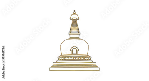 Golden Buddhist Stupa Architecture on White Background