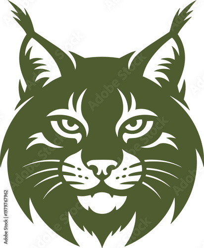 Obraz na płótnie Green bobcat head illustration, simplified, isolated on black in outline style