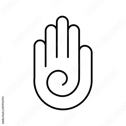 Ahimsa hand icon. Religion and jainism line symbol. Black and white.