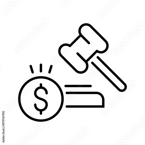 Auction gavel icon. Business and auctions line symbol. Black and white.