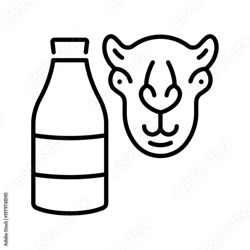 Camel milk icon. Food and dairy line symbol. Black and white.