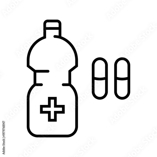 Cancer medication icon. Healthcare and oncology line symbol. Black and white.