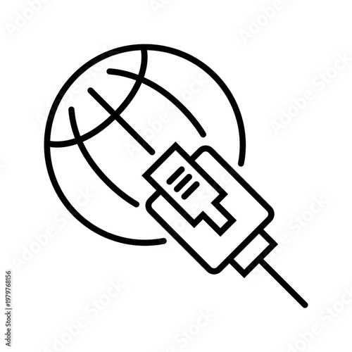 Broadband internet icon. Technology and broadband line symbol. Black and white.