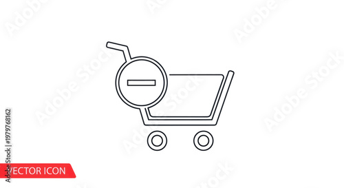 Shopping cart icon with minus symbol, e-commerce delete item symbol, online shopping vector