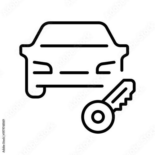 Car key icon. Transport and car rental line symbol. Black and white.
