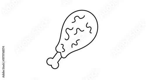 Simple outline drawing of a fried chicken leg with wavy lines representing seasoning on a white background.