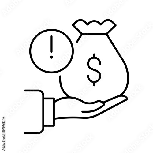 Extortion payment icon. Business and financial crime line symbol. Black and white.