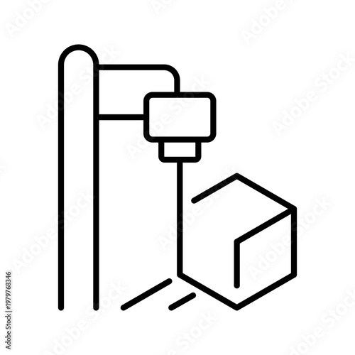 3d printing icon. Industry and additive manufacturing line symbol. Black and white.