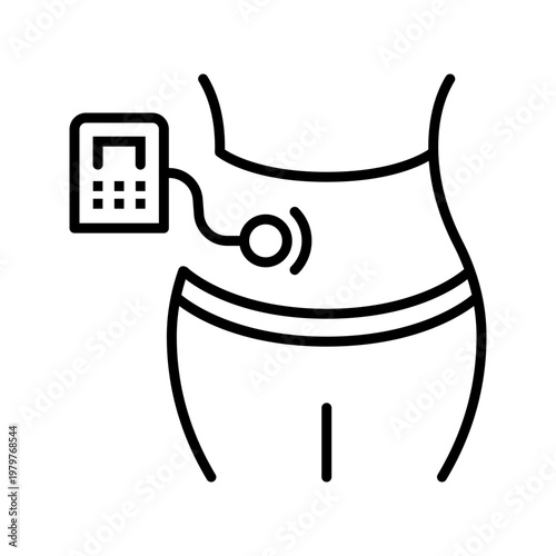 Insulin pump icon. Healthcare and diabetes line symbol. Black and white.