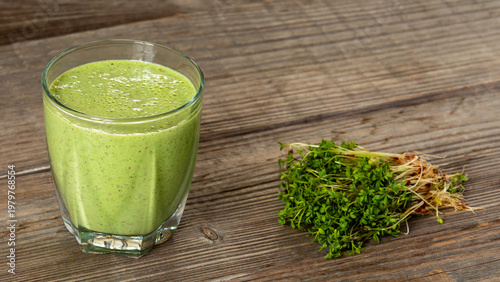 Obraz na plátně Garden cress sprouts and buttermilk drink, a highly nutritious, probiotic-rich beverage