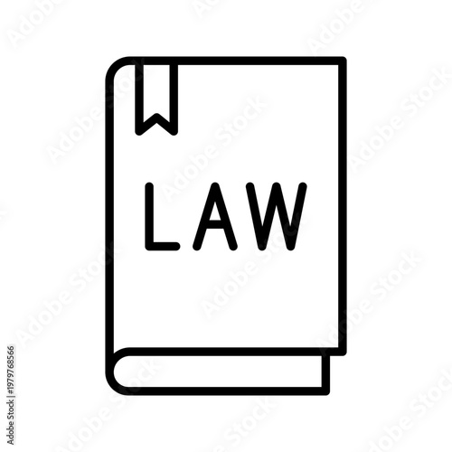 Law book icon. Business and legal reference line symbol. Black and white.