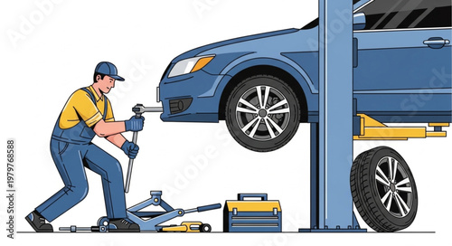 Mechanic working on car.