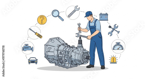 Mechanic Working on Engine Repair.