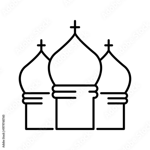 Onion domes icon. Architecture and church building line symbol. Black and white.