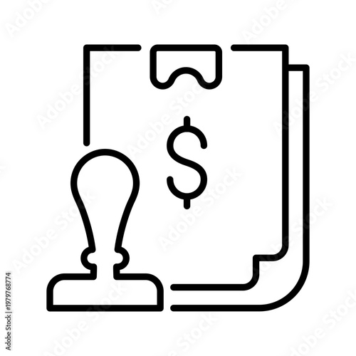 Payment stamp icon. Business and payments line symbol. Black and white.