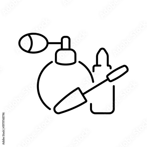 Perfume bottle icon. Lifestyle and fragrance line symbol. Black and white.