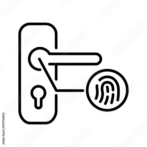 Smart door lock icon. Industry and home security line symbol. Black and white.