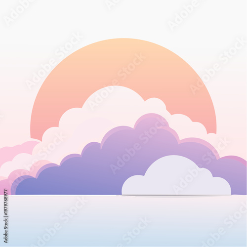 Dreamy sunrise behind soft clouds with pastel hues painting the sky
