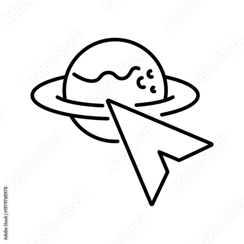 Space travel icon. Science and spaceflight line symbol. Black and white.