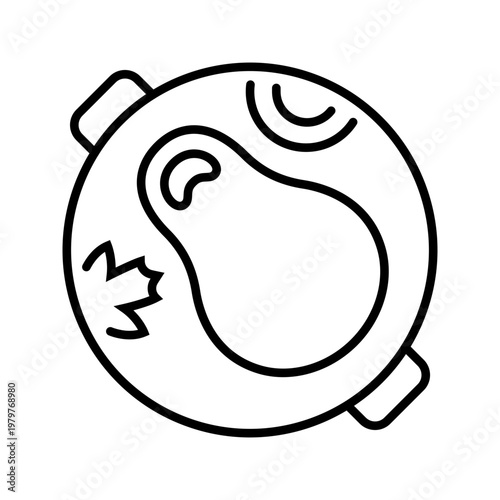 Steak plate icon. Food and meat dish line symbol. Black and white.