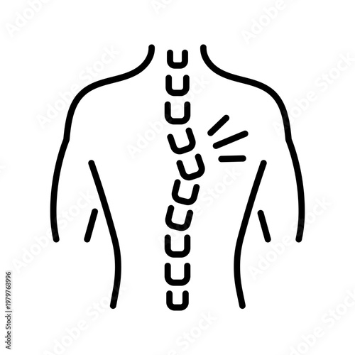 Spine fracture icon. Healthcare and traumatology line symbol. Black and white.