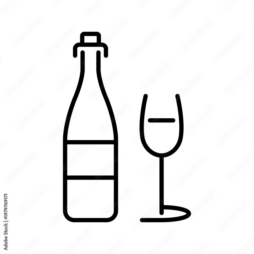 Naklejka premium Wine bottle icon. Food and wine line symbol. Black and white.