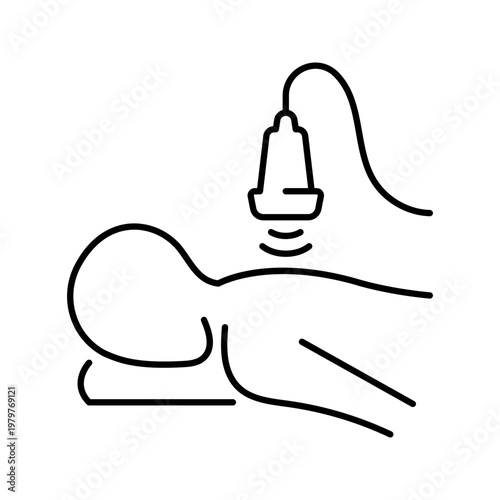 Ultrasound therapy icon. Healthcare and physiotherapy line symbol. Black and white.