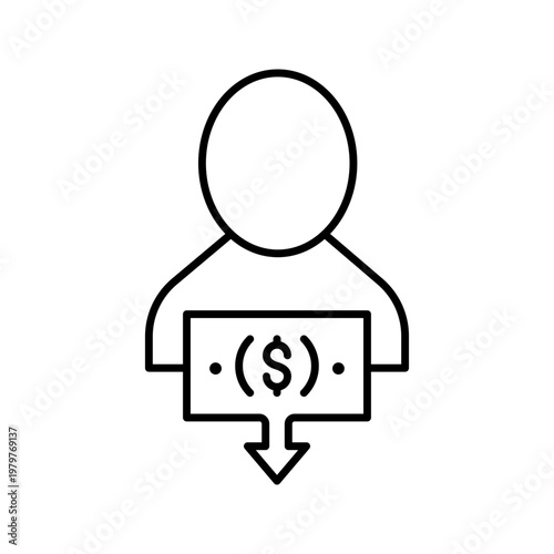Wage reduction icon. Business and payroll line symbol. Black and white.