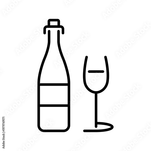 Wine bottle icon. Food and wine line symbol. Black and white.