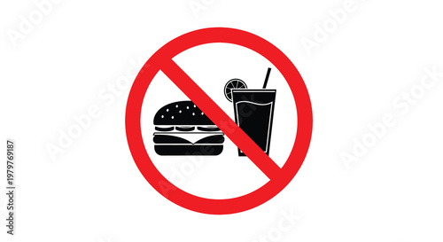 Prohibition sign featuring burger and drink in black silhouette