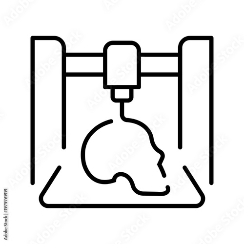 3d printing skull icon. Healthcare and bioprinting line symbol. Black and white.