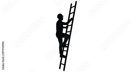 Worker climbing a ladder showcasing a striking black silhouette