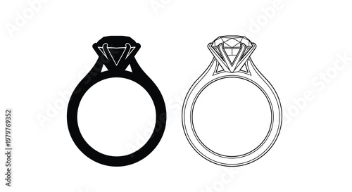 Two diamond rings one black and one white in detailed silhouette