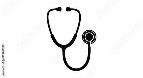 Simple black stethoscope icon isolated on a white background silhouette